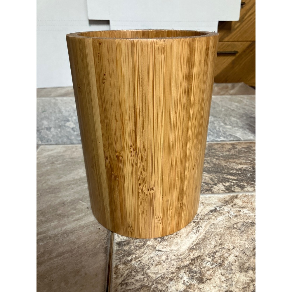 HomeTrends Bamboo Utensil Tool Holder Natural Wood Kitchen Crock 22106 7 Inch